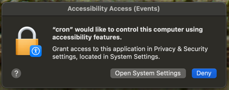 MacOS permissions request to run the script from cron