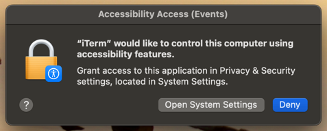 MacOS permissions request to run the script from iTerm