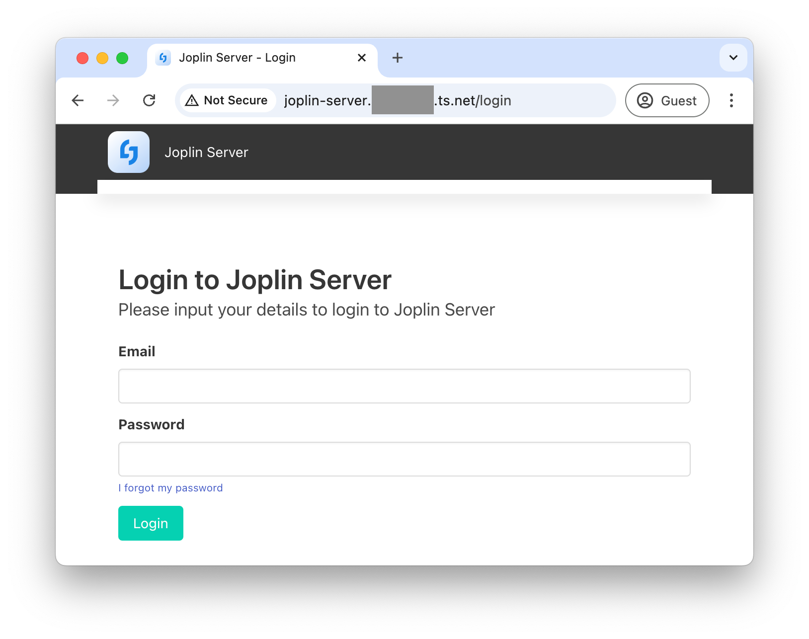 Joplin server accessible over HTTP on the Tailnet